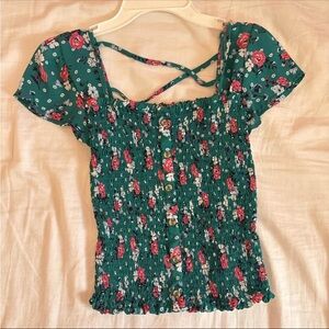 Floral Smocked Green Top